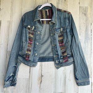 Free People Aztec Jean Jacket Women’s Size Small Western Bohemian Streetwear FP